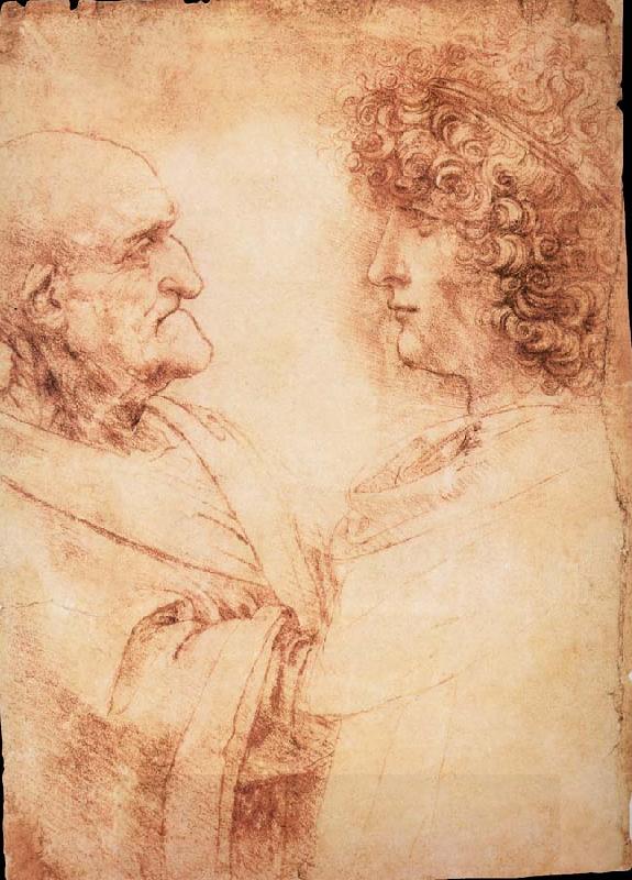 LEONARDO da Vinci Profiles of a young and an old man China oil painting art